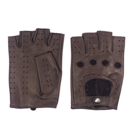 Harssidanzar Mens Driving Gloves Fingerless Gloves Lambskin Leather Unlined Half Finger Gloves GM032CA, Brown, Size Medium