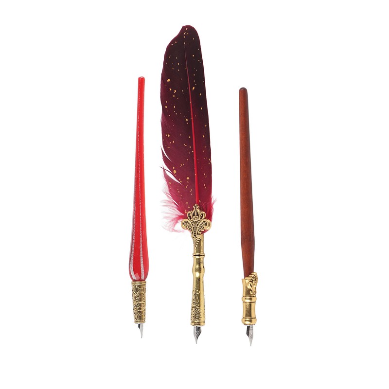 Feather Pen Set European Style British Retro Lacquer Stamp Dipped