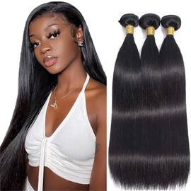 Brazilian Hair Bundles 3 Bundles 24 24 24 Inch Brazilian Straight Human Hair Bundles 50g/piece (150g Total) 100% Unprocessed Weave Bundles Human Hair Natural Black Color