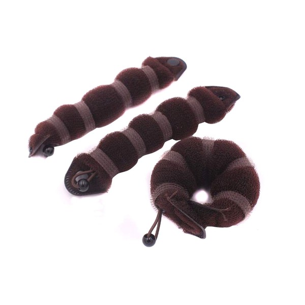 ASTRQLE Set of 3 Magic Hair Styling Styler Hot Hair Donut Bun Ring Styler Maker (1 large+2 small) (Brown)