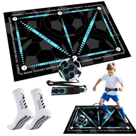 BJNCDIO Football Mat with Football Trainer 90 x 60 cm Non-Slip Football Mat Training Children Training Mat for Ball Control & Step Exercises Shock Absorbing Football Training Mat Training Accessories