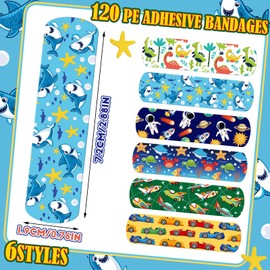 Nuanchu 6 Styles Kids Cartoon Bandages Adhesive Flexible Colorful Cute Cartoon Bandages Waterproof Breathable Protect Scrapes and Cuts for Girls Boys Children Toddlers(120 Pcs)