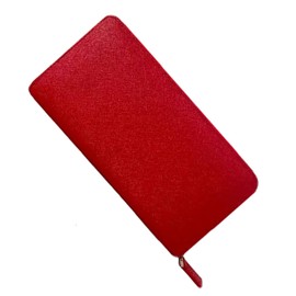 Premier Leather House Men's Long Wallet, Saffiano Brand, Genuine Leather, Coin Purse Included, red