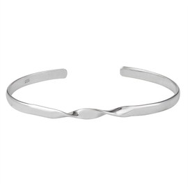 Silverly Women's 925 Sterling Silver Polished Twist Wavy Adjustable Open Cuff Bangle Bracelet