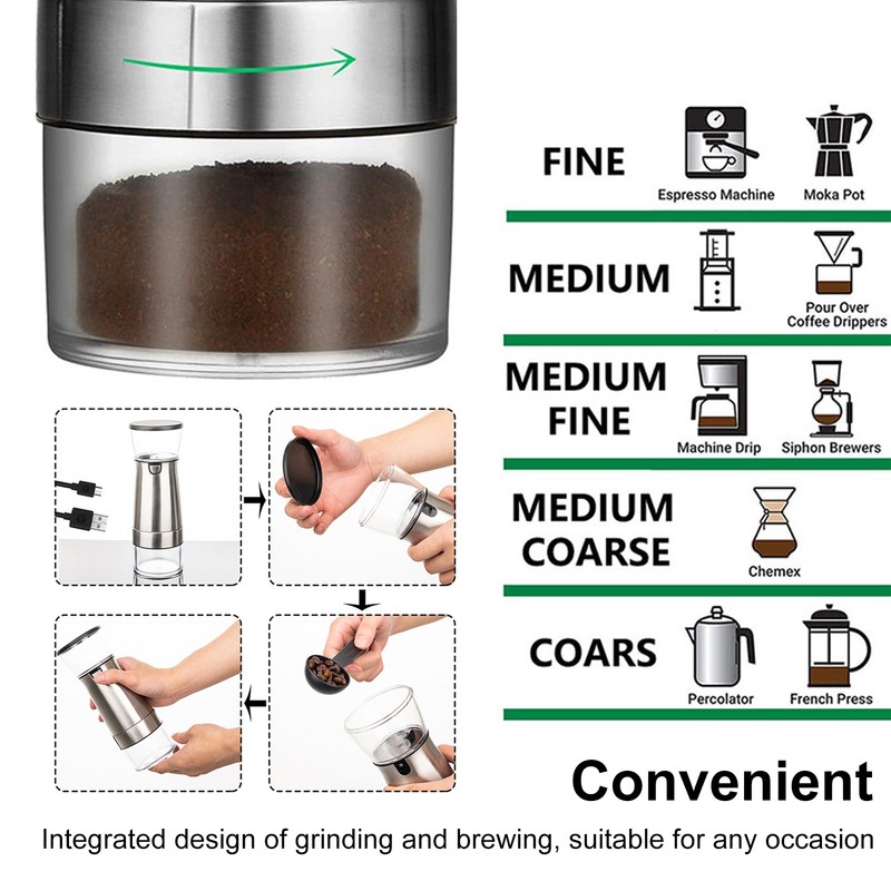 Stainless Steel Electric Grinder USB Charging Automatic Pepper Coffee Bean