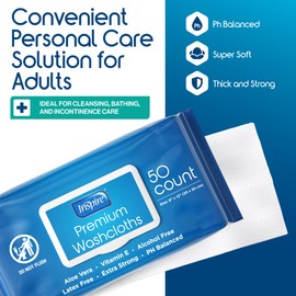 Inspire Adult Wet Wipes, Wash Cloths | Adult Wipes for Incontinence & Cleansing for Elderly, 8"x12" (50 Count (Pack of 1))