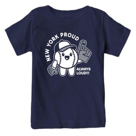 New York Proud, Always Loud Kid's T-Shirt for Baseball Fans (Navy Shirt, YM)