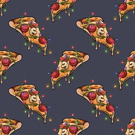 Giftini Fun Christmas Pizza Gift Wrap, Pizza Wrapping Paper, For Food Lovers, Pizza and Food Theme Party Decor Winter Holiday Xmas Present (Lights, 6 foot x 30 inch roll)