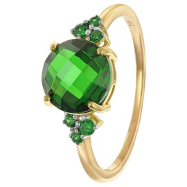trendor 28094 Women's Ring 925 Silver Gold-Plated with Synthetic Emerald Magical Jewellery for Women Elegant Gift Idea, Sterling Silver, Emerald