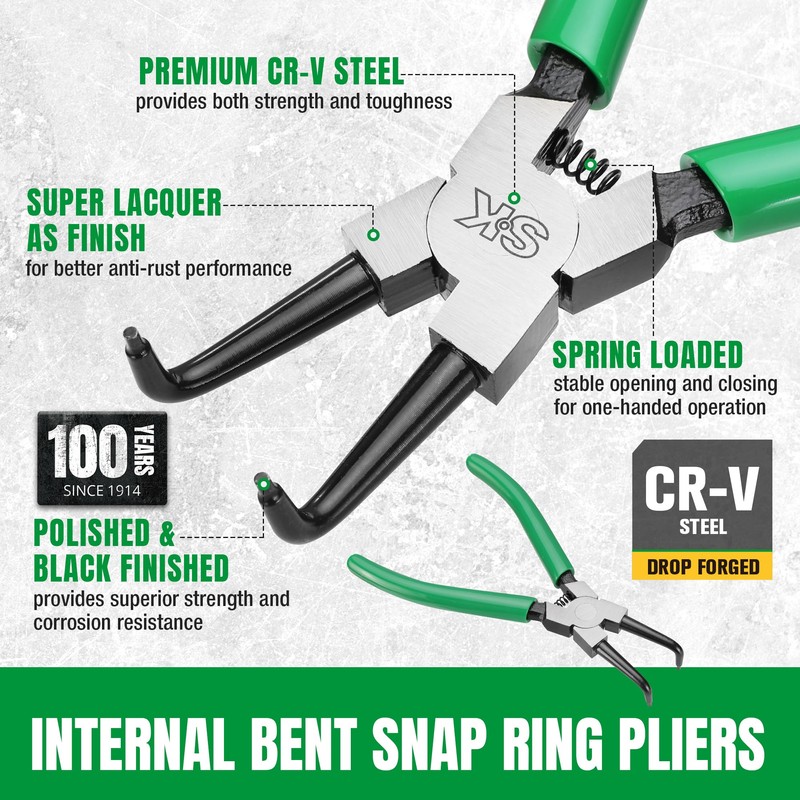 SK 7-Inch Snap Ring Pliers, Internal Circlip Pliers with 90-Degree