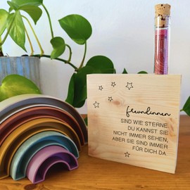 Freundinnen Geschenkideen - Freundinnen sind wie Sterne Holzbild 11x11x2cm zum Hinstellen auf's Regal/Sideboard mit Reagenzglas - Beste Freundin Geschenke Geburtstag, Beste Freundin, Freundinnen