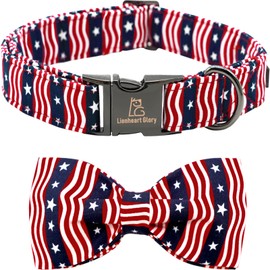 Lionheart glory American Flag Dog Collar, 4 of July Dog Bow Collar Heavy Duty Adjustable Patriotic Dog Collar with Bowtie for Small Dogs Pet Gift