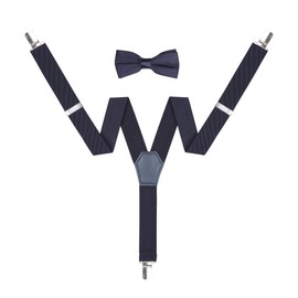 Action Ward Kids Suspenders Bowtie Set - Adjustable Suspender Set for Children Boys Girls (Navy)
