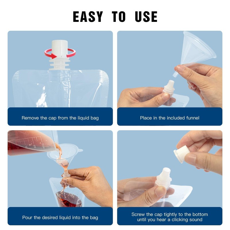 NexLevVac 30PCS 8&16OZ Plastic Flasks,Reusable Drink Pouches with Funnel,Spouted Drinking