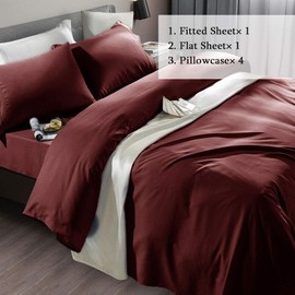 SONORO KATE Bed Sheet Set Super Soft Microfiber 1800 Thread Count Luxury Egyptian Sheets Fit 18 - 24 Inch Deep Pocket Mattress Wrinkle and Hypoallergenic-6 Piece (Burgundy, Queen)