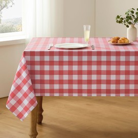 Veblandy Checkered Tablecloth Rectangle Waterproof Gingham Table Cloth Washable Buffalo Plaid Table Cover Wrinkle Free for Kitchen, Dining and Outdoor Picnic, 60 x 102 Inch, Red and White