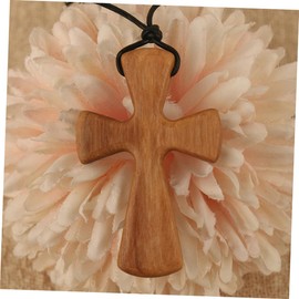 LIFKOME Wood Cross Pendant Necklace Hand Carved Wooden Cross Necklace for Women Men's Fashion Present