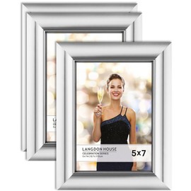 Langdon House 5x7 Picture Frames (Silver, 3 Pack), Contemporary Glam Photo Frames 5 x 7, Wall Mount or Table Top, Celebration Collection