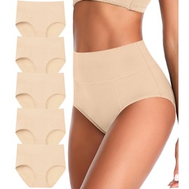 ASIMOON Tummy Control High Waisted Underwear for Women Cotton Plus Size Full Coverage Panties Ladies Briefs L