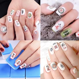 Funny Nail Art Stickers Mahjong Nail Art Adhesive Sticker Chinese Mahjong Playing Cards Game Nail Art Design 3D Nail Decals Decoration for Women Girls Manicure Tips Luck Nail Art Supplies(6 Sheets)