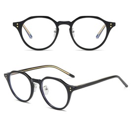 BETSION Blue Light Blocking Men Women Glasses Vintage Acetate Anti Eyeglass Frames Full Rim Myopia Unisex (Black)
