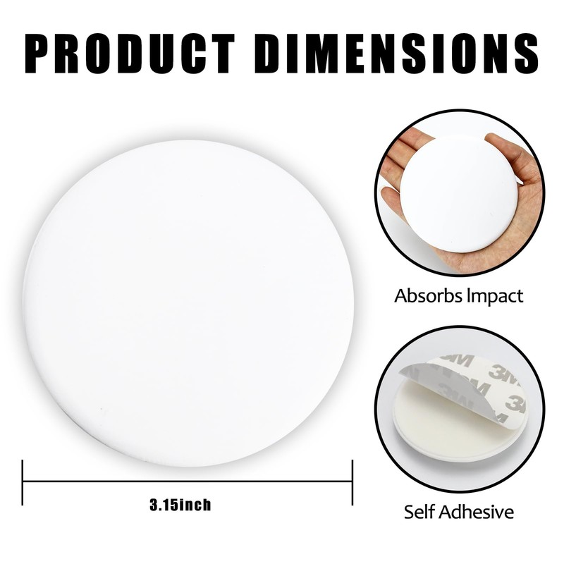 FAMLEAF 3.15" Large Wall Door Handle Stopper, 8PCS White Self