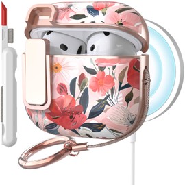TATOFY Cover for AirPods Pro 4th Generation Case with Lock Clip Cleaner Kit Slim Hard AirPod 4 Lock Case Compatible with MagSafe (Water Pink)