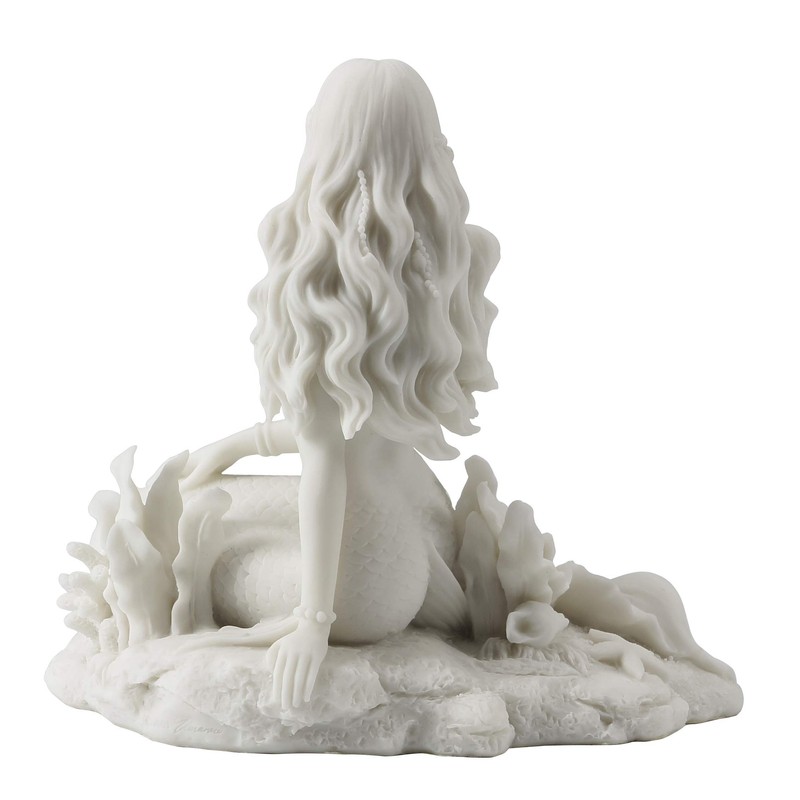 JFSM INC. Mermaid Sitting on Beach - White Sculpture Figurine