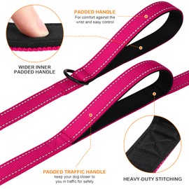 Joytale Dog Leash Heavy Duty for Large Dogs That Pull, Double Handle for Traffic Control, Double-Sided Reflective Leashes for Large Medium Dogs Night Safety, 6FT, Hot Pink