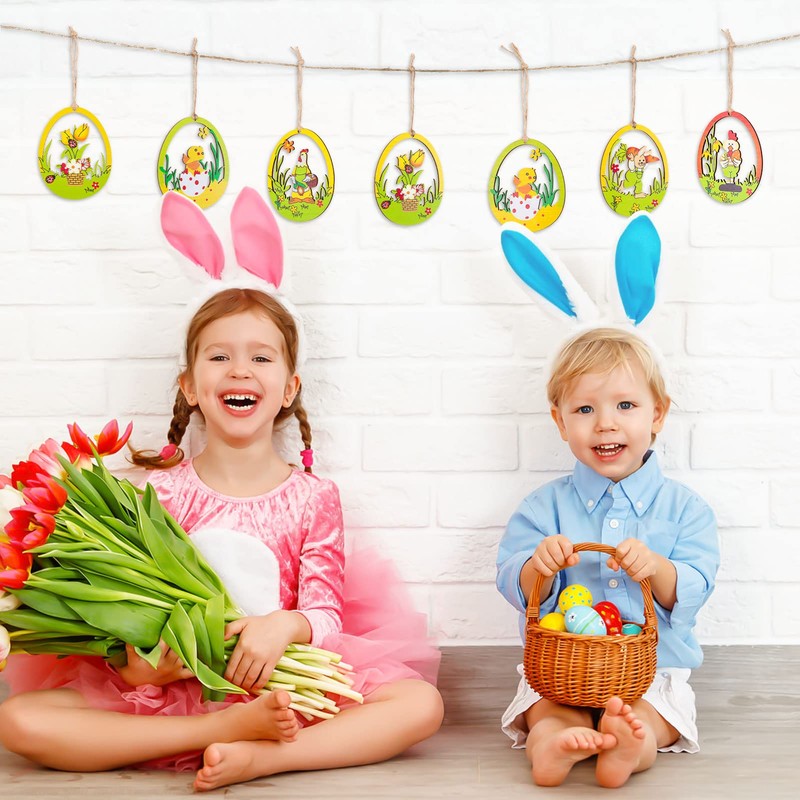 MELLIEX Pack of 10 Wooden Easter Pendants, Hollowed Easter Eggs