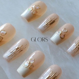 [GLORS] Purly Handmade Medium Ballerina Press on Nails | Mica Love - Shell Piece Pure and Seductive Fake False Nail Art |Salon Quality in Medium Ballerina (XS, MB)