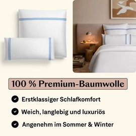 Amqua RHEA Mako Satin Pillowcase 80 x 80 cm, Cotton (Set of 2), White with Embroidery, Satin Pillowcase 80 x 80 cm, Pillowcase 80 x 80 cm, Soft Like Silk Pillowcase 80 x 80 cm, Mako Satin, 80 x 80 cm