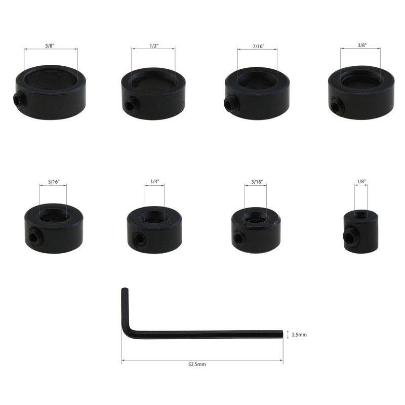 2 Sets Drill Bit Depth Stop Ring Kit Includes: 1/8",