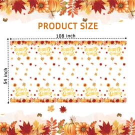 UROINEPA Fall Tablecloth 3 Pcs Thanksgiving Tablecloth Rectangle Maple Leaf Pumpkin Table Cloth Autumn Tablecover for Thanksgiving Party Decorations Home Fall Themed Party Supplies(54 x 108 Inch)