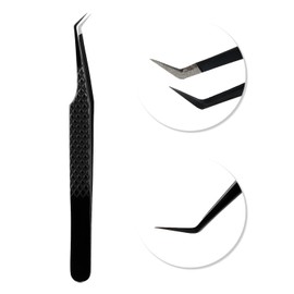 VAVALASH Lash Tweezers for Eyelash Extensions, Fiber Tip Diamond Grip 45 Degree Tweezers, Professional Precision Black Lash Tweezers for Volume & Classic Lashes