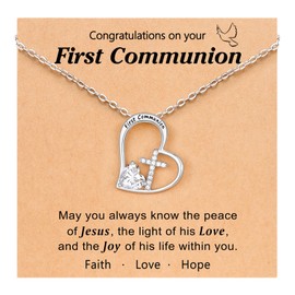 PINKDODO First Communion Gifts for Girls Catholic 1st Holy Communion Gifts for Girls First Communion Decorations Necklace