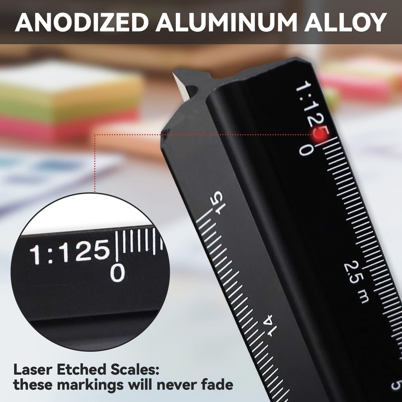 2Pcs Architectural Scale Ruler, Black Aluminum Triangular Scale Ruler 30cm,