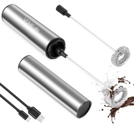 Milk Frother,Rechargeable 3 Speed Electric Coffee Foamer for Travel, Handheld Drink Mixer for Latte, Cappuccino, Coffee, Eggs, Hot Chocolate, Protein,Silver