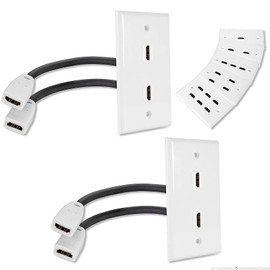 MXTECHNIC Single Port 4K HDMI Wall Plate Outlet Cover with 6 Inch Female to Female High Speed HDMI Pigtail Cable for Video Game Systems,TV Boxes(2-Port 2Pack)