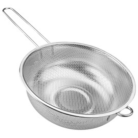 Stainless Steel Colander with Long Handle Multi-Purpose Kitchen Strainer Fine Mesh for Straining, Rinsing, Frying, Steaming, and Cooking Vegetables（25.5cm）
