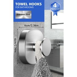 Daoun Suction Hooks, Vacuum Suction Cup Hooks for Hanging Towel Coat, Stainless Steel Suction Hooks Heavy Duty for Bathroom Kitchen, 4 Pack Towel Hooks