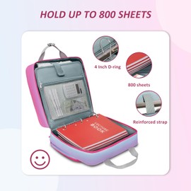 Ytonet 4 Inch D-Ring Zipper Binder, King Sized 3 Ring Binder with Zipper, 800 Sheets Large Capacity Waterproof School Binder with Shoulder Strap for Students Fit 15.6 Inch Laptop, Blue-Pink Gradien