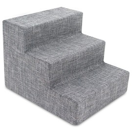 Best Pet Supplies Dog Stairs for Small Dogs & Cats, Foam Pet Steps Portable Ramp for Couch Sofa and High Bed Non-Slip Balanced Indoor Step Support, Paw Safe No Assembly - Ash Gray Linen, 3-Step