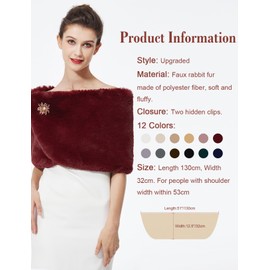 BEAUTELICATE Faux Fur Wrap Shawl Women’s Shrug Bridal Bridesmaid Stole for Winter Wedding Party Evening (One Size, Upgraded - Burgundy)