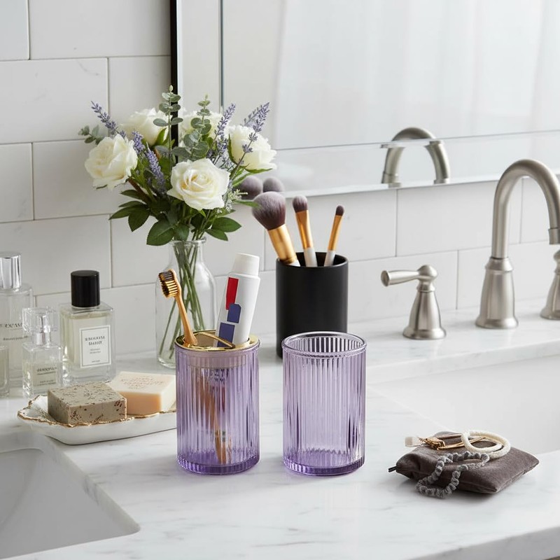 Tonxus Toothbrush Holders for Bathrooms, Purple Glass Toothbrush Holder and