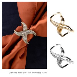 Pack of 2 X-Shape Rhinestone Scarf Buckle Ring Scarf Silk Closure Blouse Clip Wrap Scarf Holder Clothing Decoration Accessories for Women, Silver, Gold
