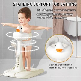 Adjustable Height Baby Shower Stand with Anti-Slip Base,Bath Shower Standing Support Baby Bath Stand,Portable Bath Helper Baby,Free Mother Hands