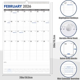 GuassLee Extra Large Wall Calendar 2026-2027, 20"x 30" Gaint Vertical Wall Calendar 2026, Jan. 2026 to Jun. 2027, 18-Month Paper Hanging Planner Wall with Julian Date for Office Home Planning