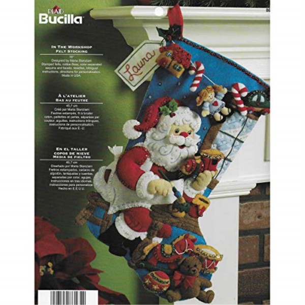 Bucilla The Workshop Christmas Stocking Felt Applique Kit, 18-Inch