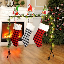 Sliner Christmas Stocking Holder with 12 Detachable Hooks 39.8 in Metal Stocking Holder Stand with String Lights, Freestanding Hangers Racks for Floor Fireplace Living Room(Classic)